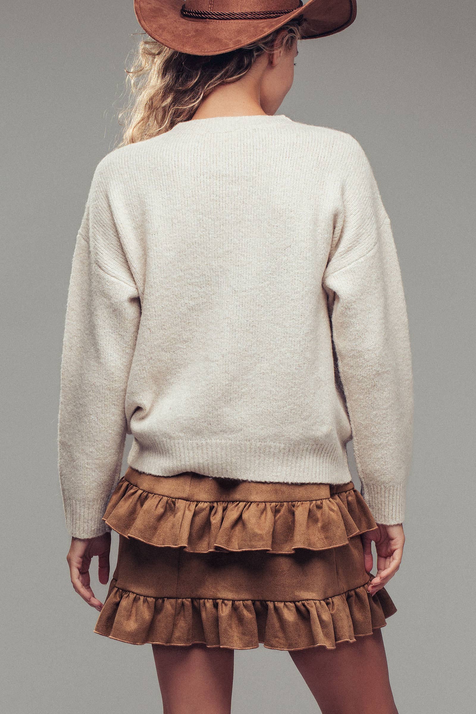 Western Embroidered Cowboy Boot Sweater