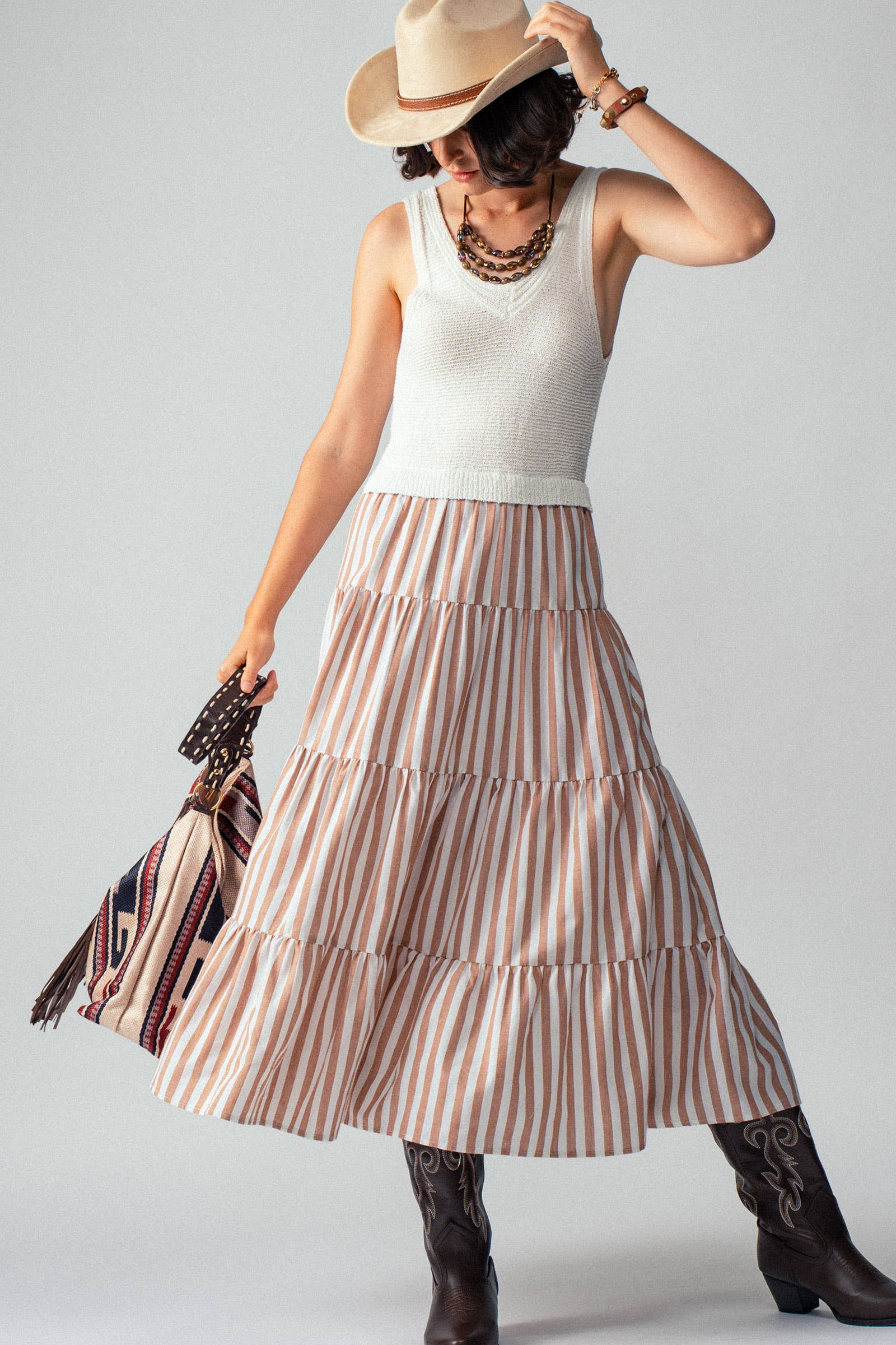 Urban Daizy Ribbed Bodice Striped Tiered Spring Maxi Dress Blue Dress - Women's (UDZ-DR-00178) – alternate view 8