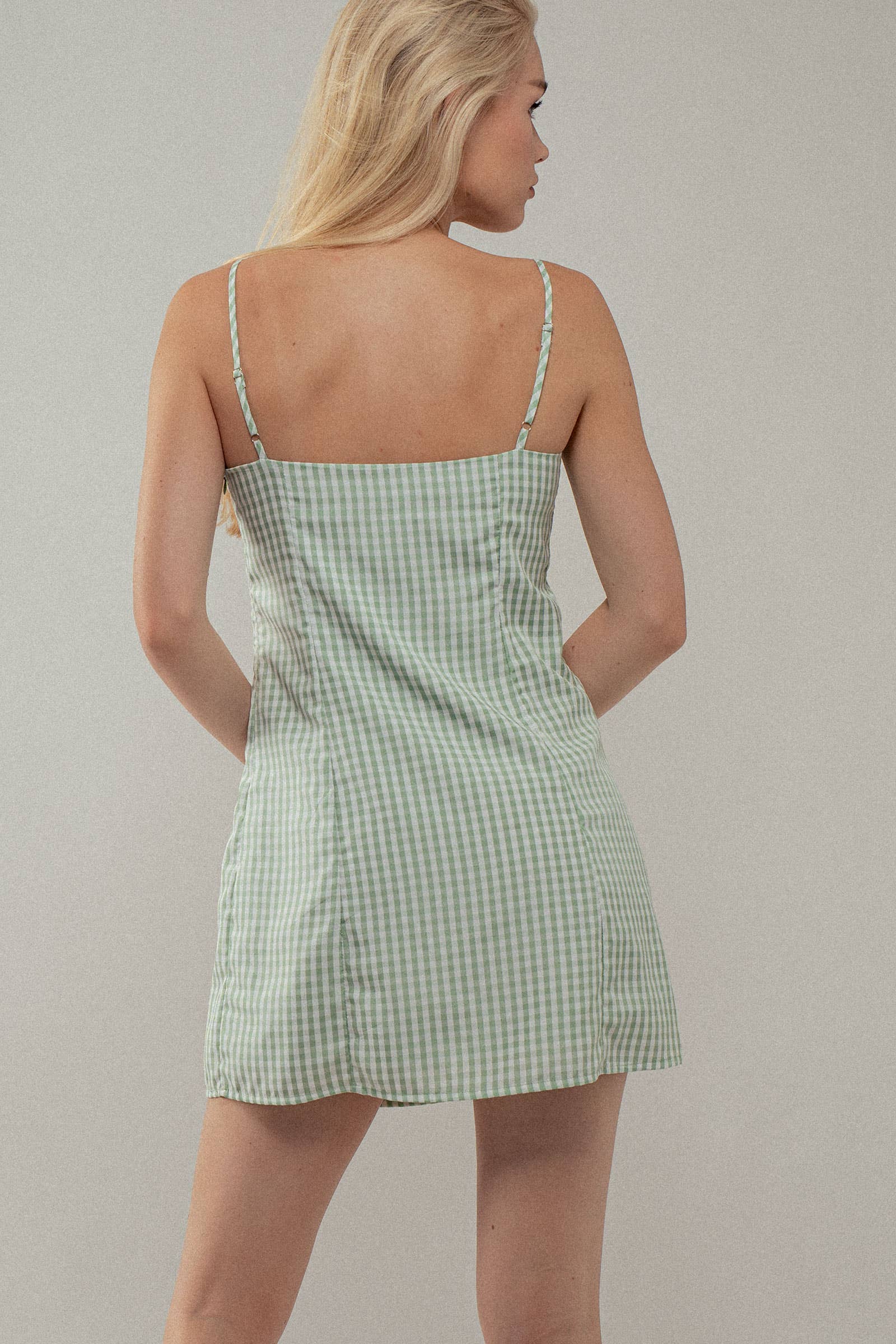 Urban Daizy Sweetheart Gingham Tie-Front Mini Dress Pink Dress - Women's (UDZ-DR-00513) – alternate view 13