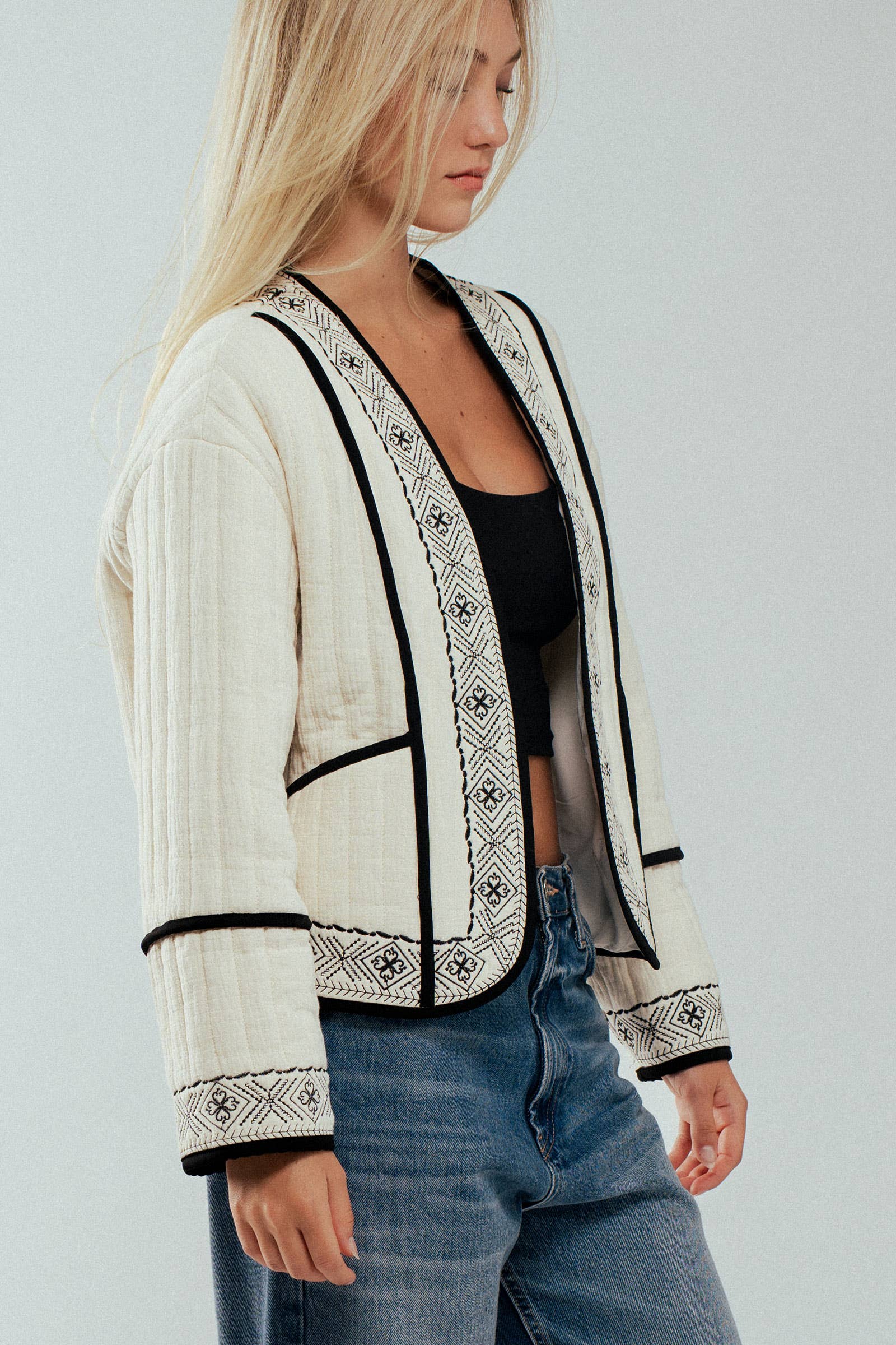 Boho Embroidered Quilted Western Cropped Jacket