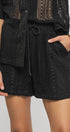 Urban Daizy Bohemian Crochet Knit Drawstring Elastic Waist Pocket Shorts Black Shorts - Women's (UDZ-PT-00084)