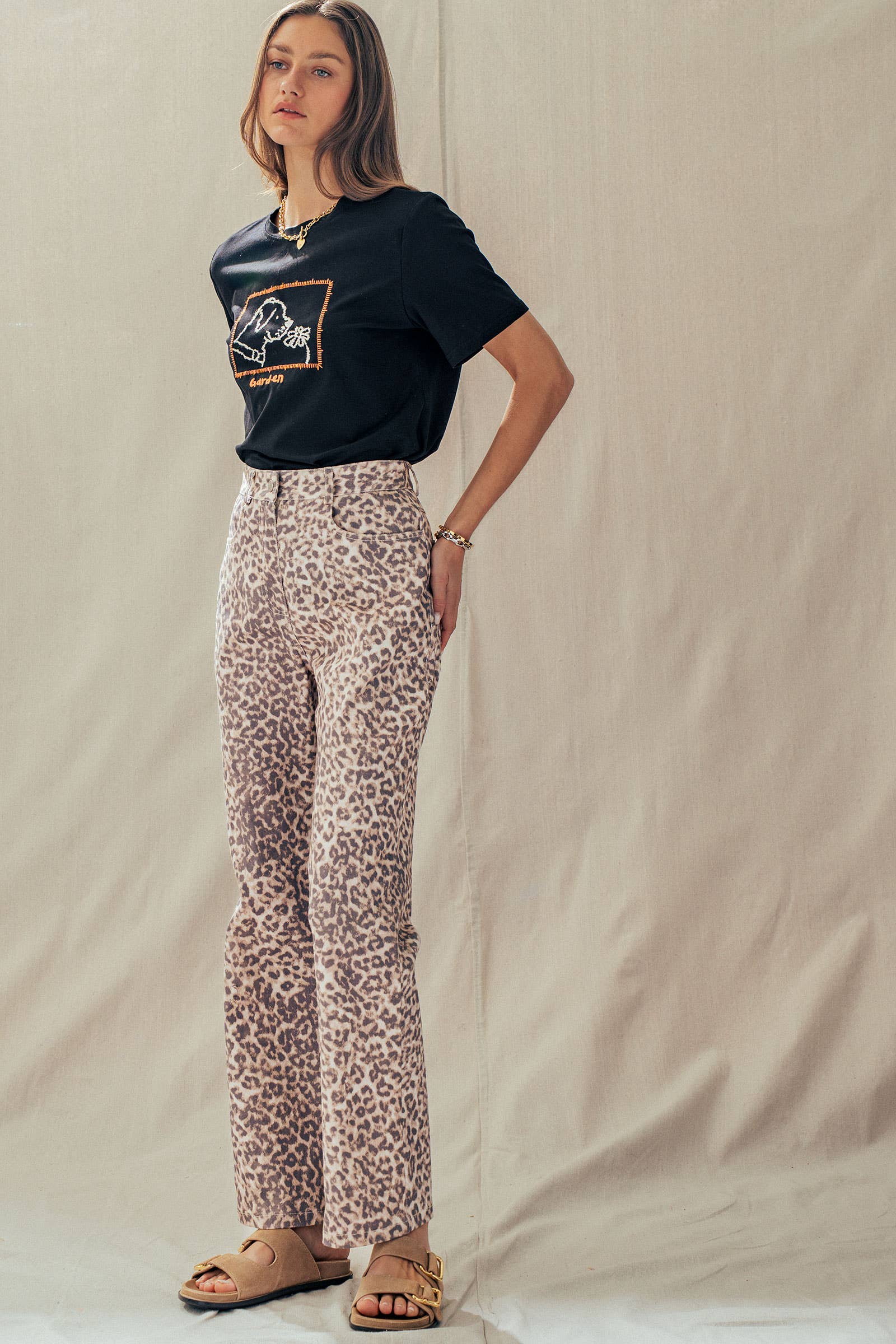 Leopard Print High-Rise Straight-Leg Pants