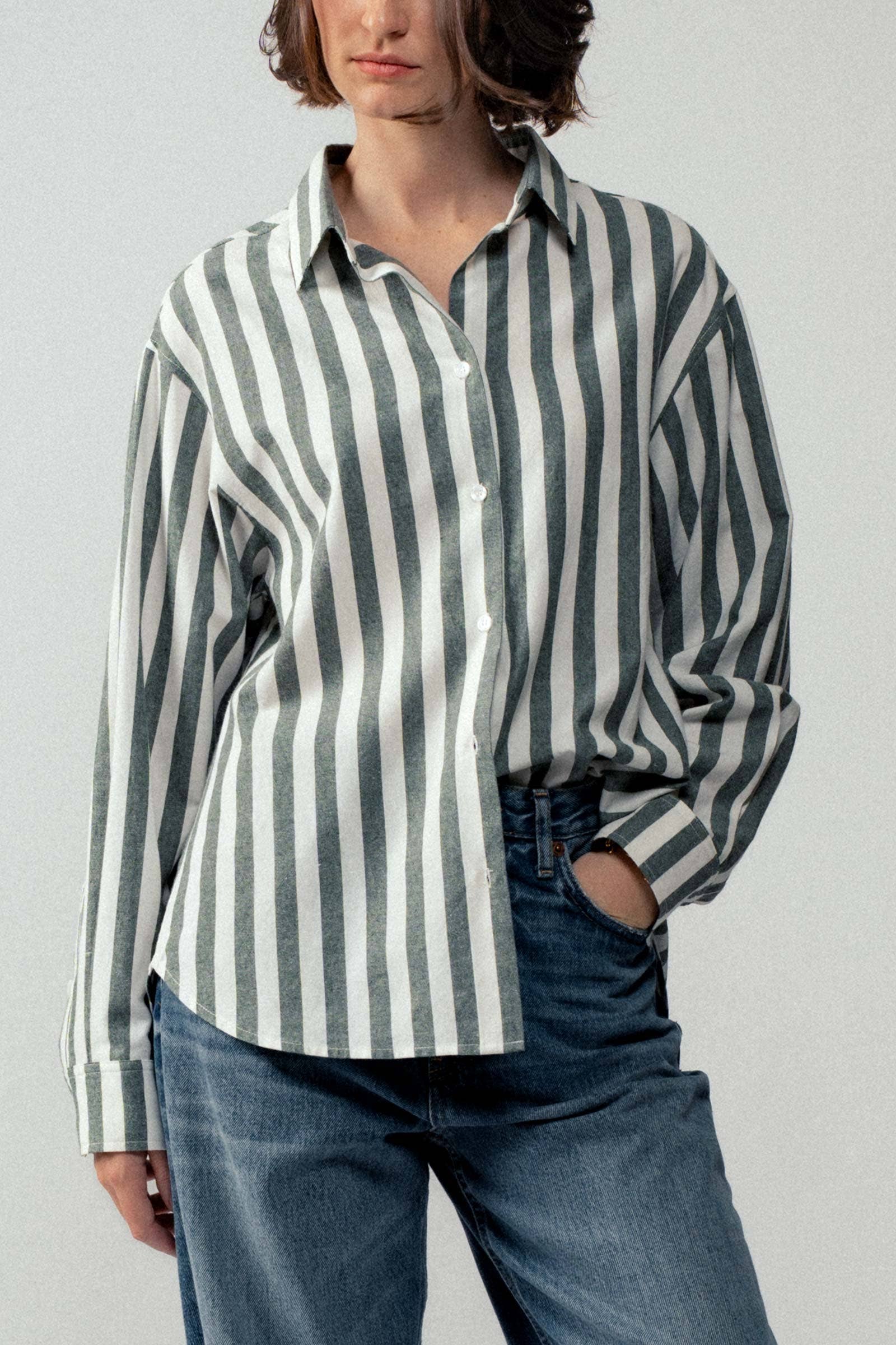 Oversized Stripe Button Down Collared Shirt