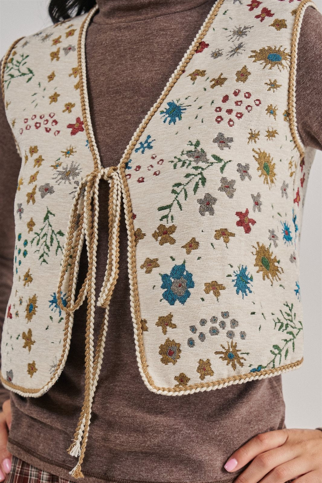 The Folklore Tapestry Vest in BEIGE MULTI - Women's Vests | Urban Daizy