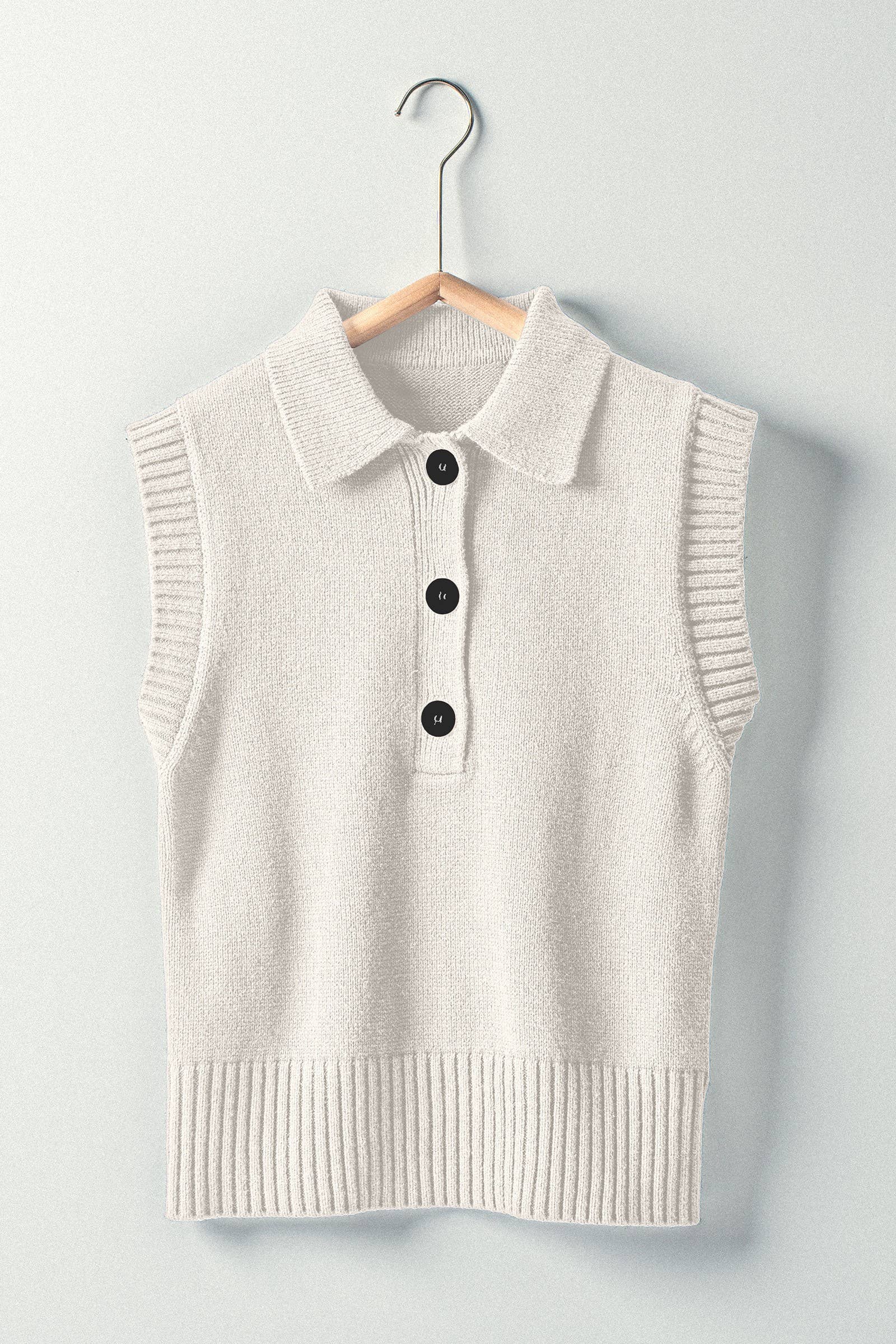Polished Sleeveless Knit Polo Vest
