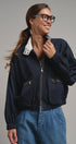 Cropped Zip Bomber Jacket in NAVY - Women's Jackets & Blazers | Urban Daizy