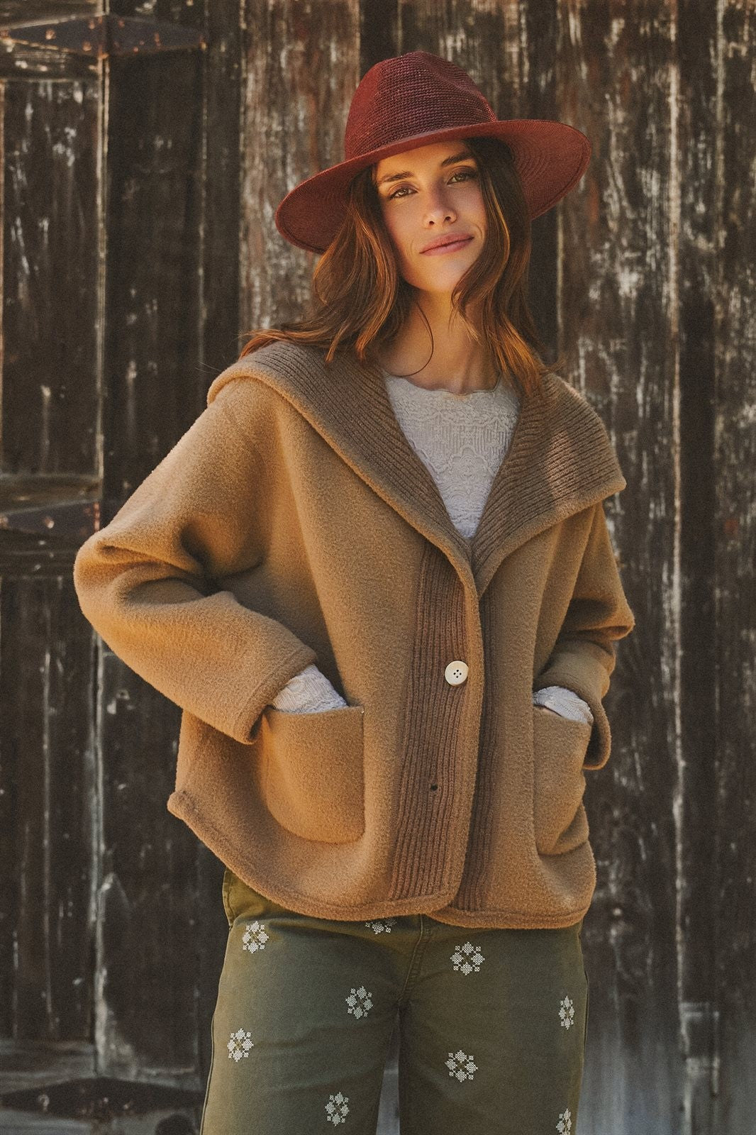Hooded Button-Front Wool Blend Short Jacket in CAMEL - Women's Jackets & Blazers | Urban Daizy