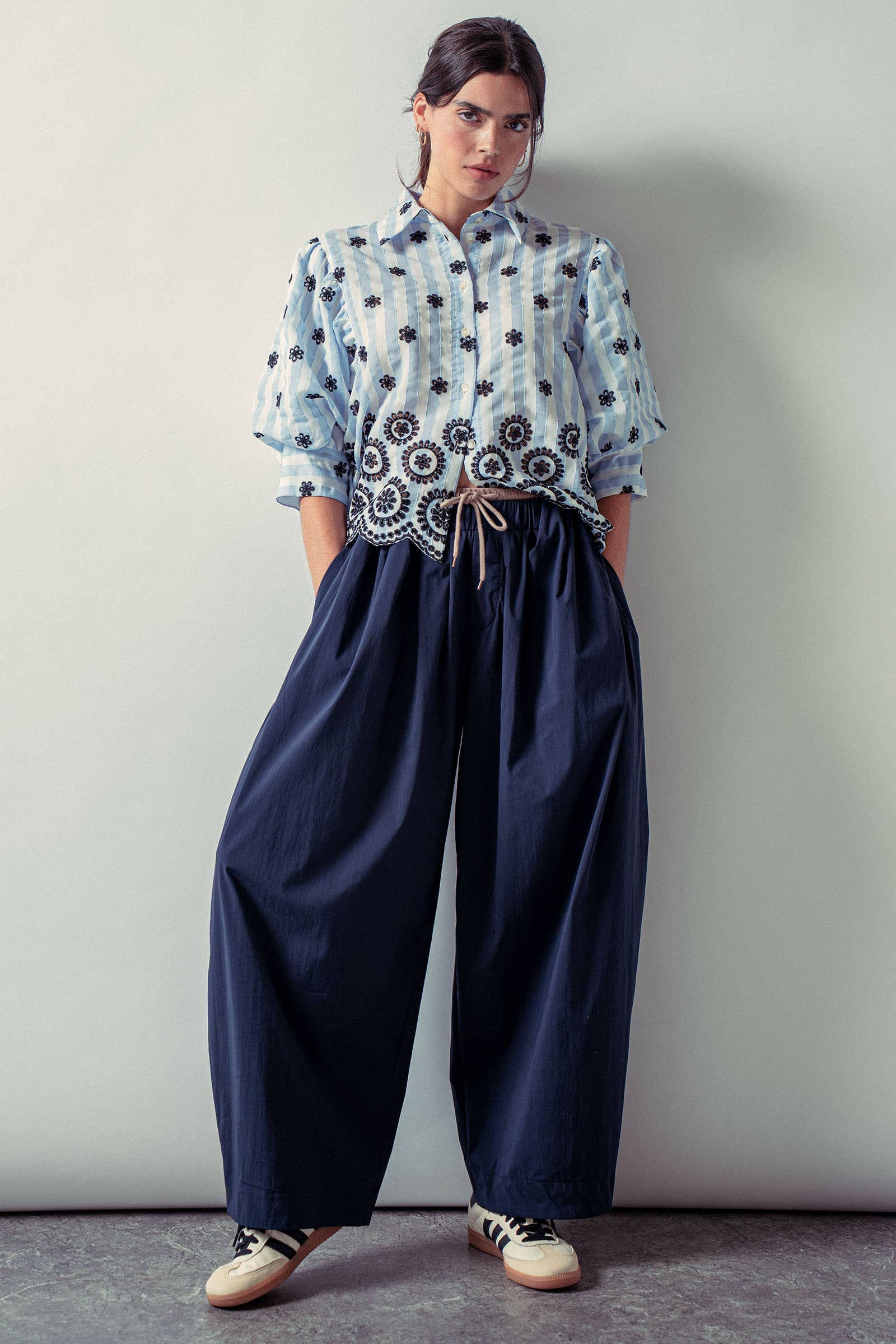 Urban Daizy Striped Floral Embroidered Scallop Blouse Olive Button Down Shirt - Women's (UDZ-TP-00953) – alternate view 25