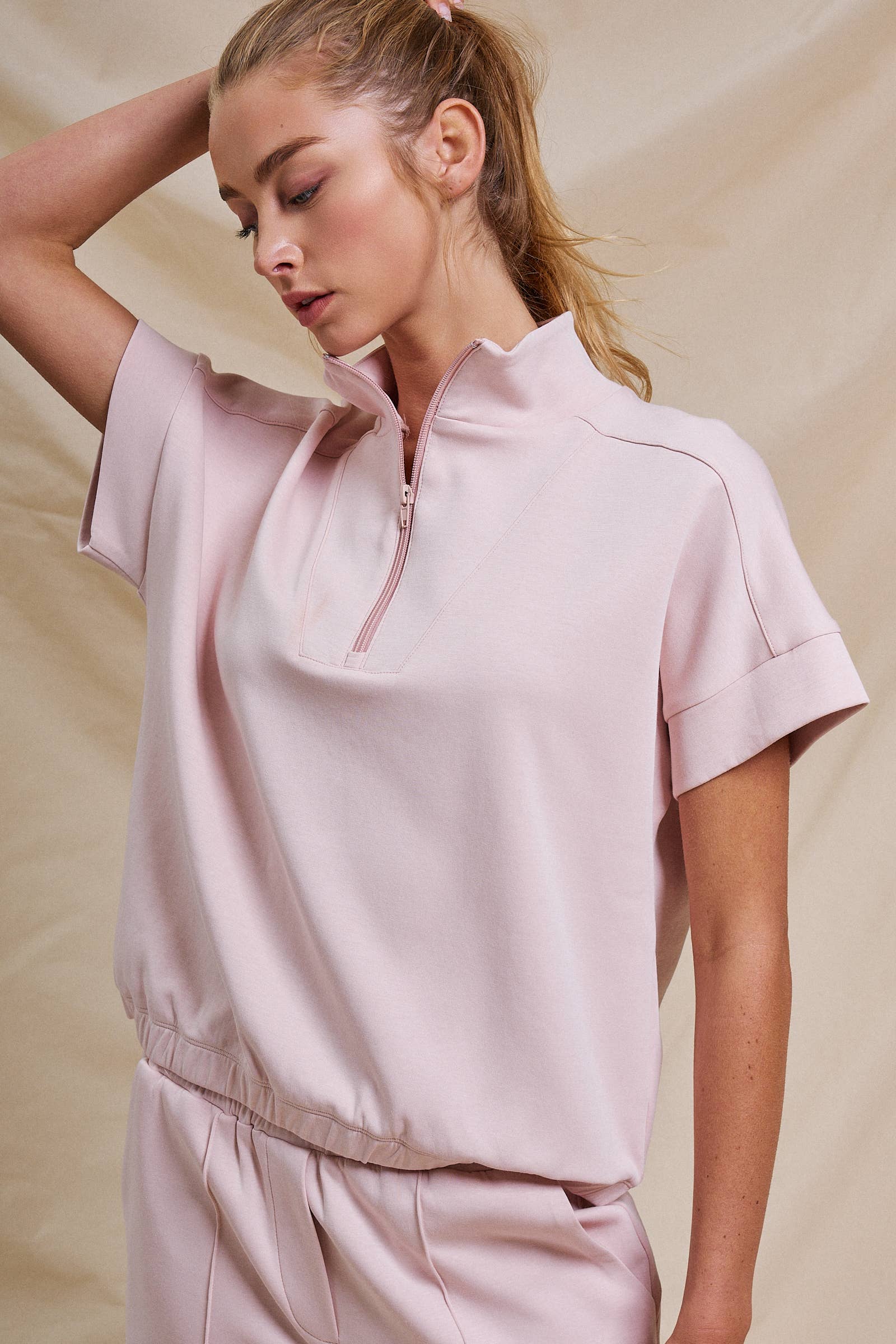 Half-Zip Short Sleeve Pullover Top