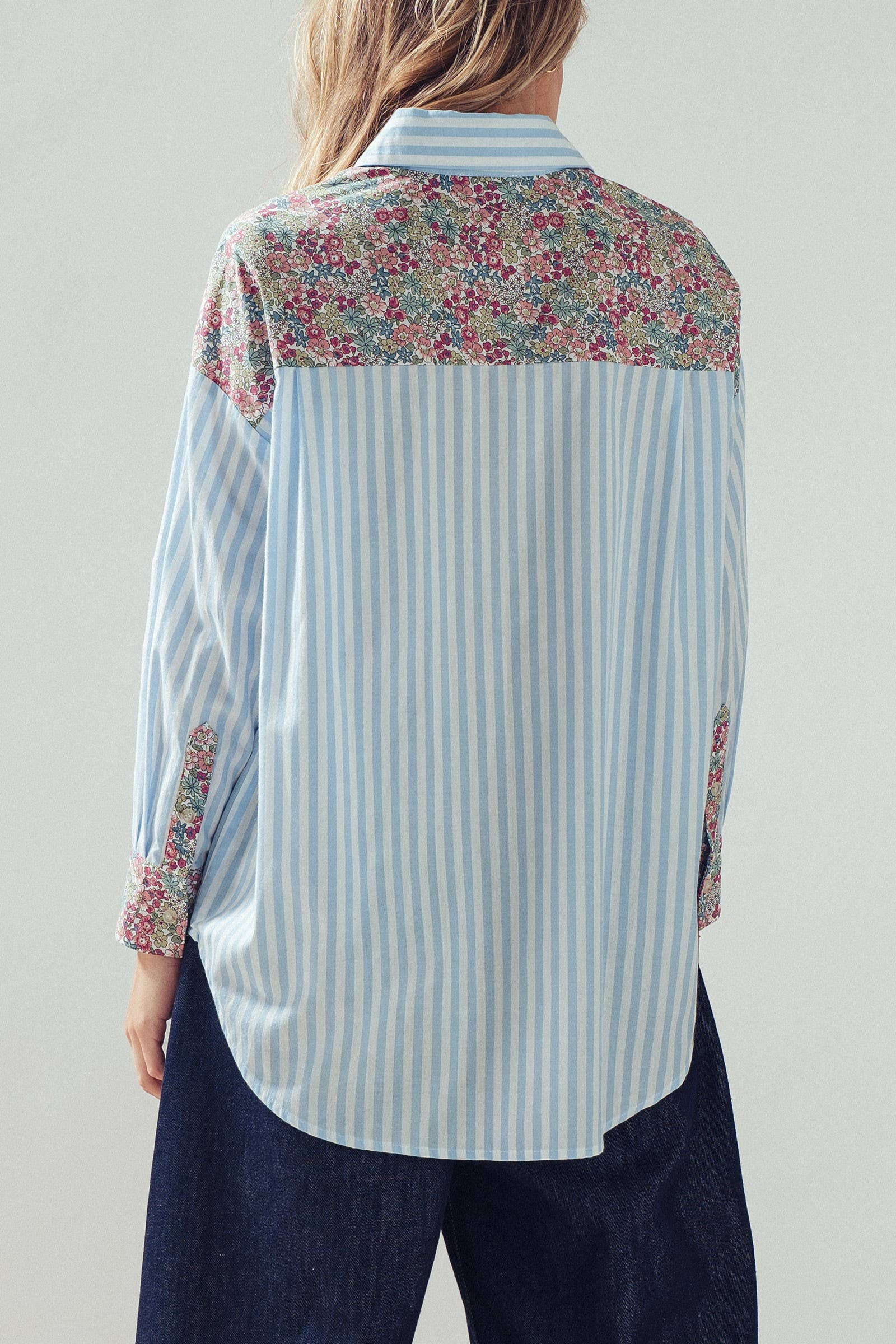 Floral Contrast Mixed Print Striped Shirt
