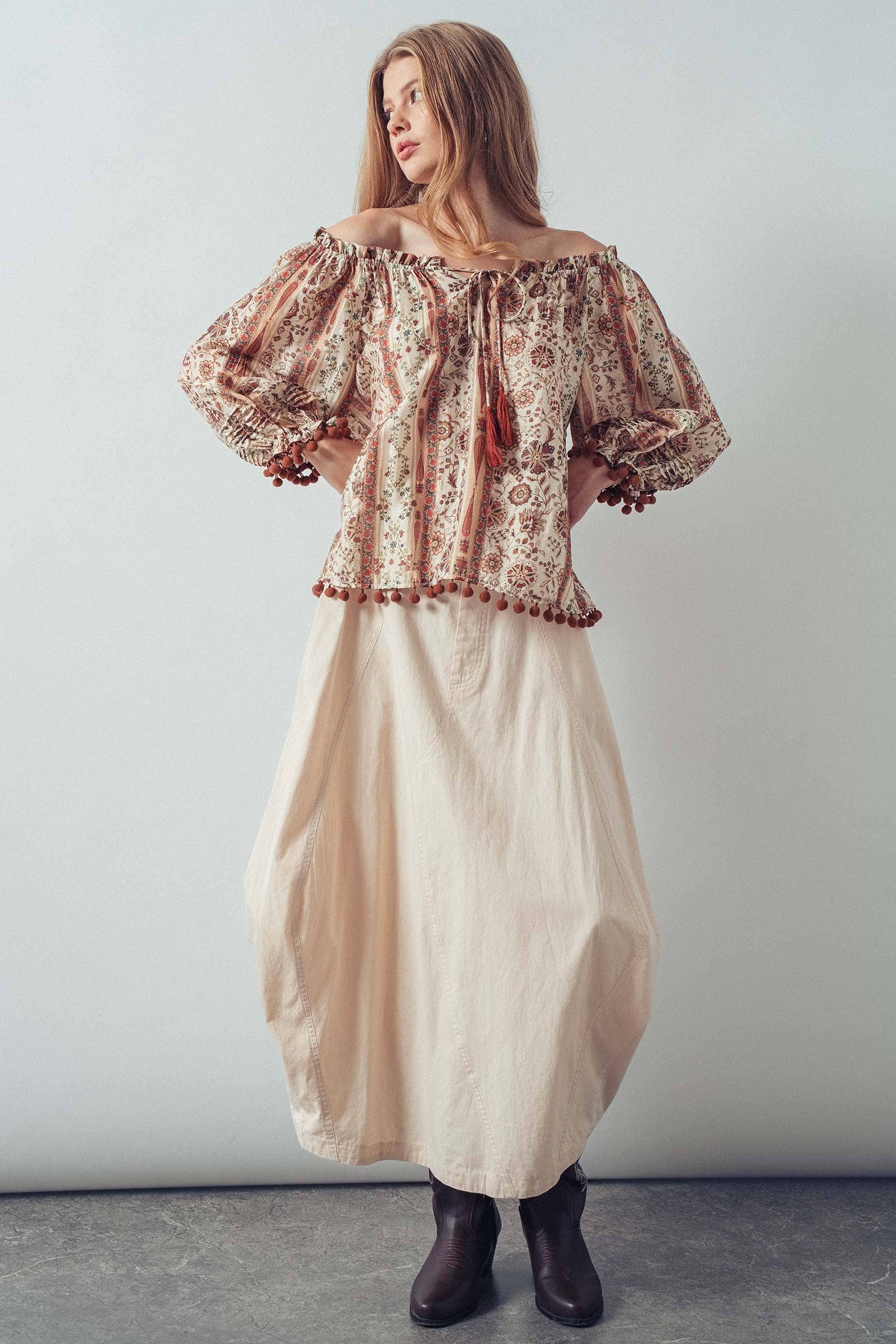 Balloon Hem Drawstring Maxi Skirt