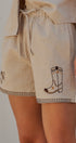 Sweet Cowgirl Boot Stitch Embroidered Shorts in LINEN - Women's Casual Shorts | Urban Daizy