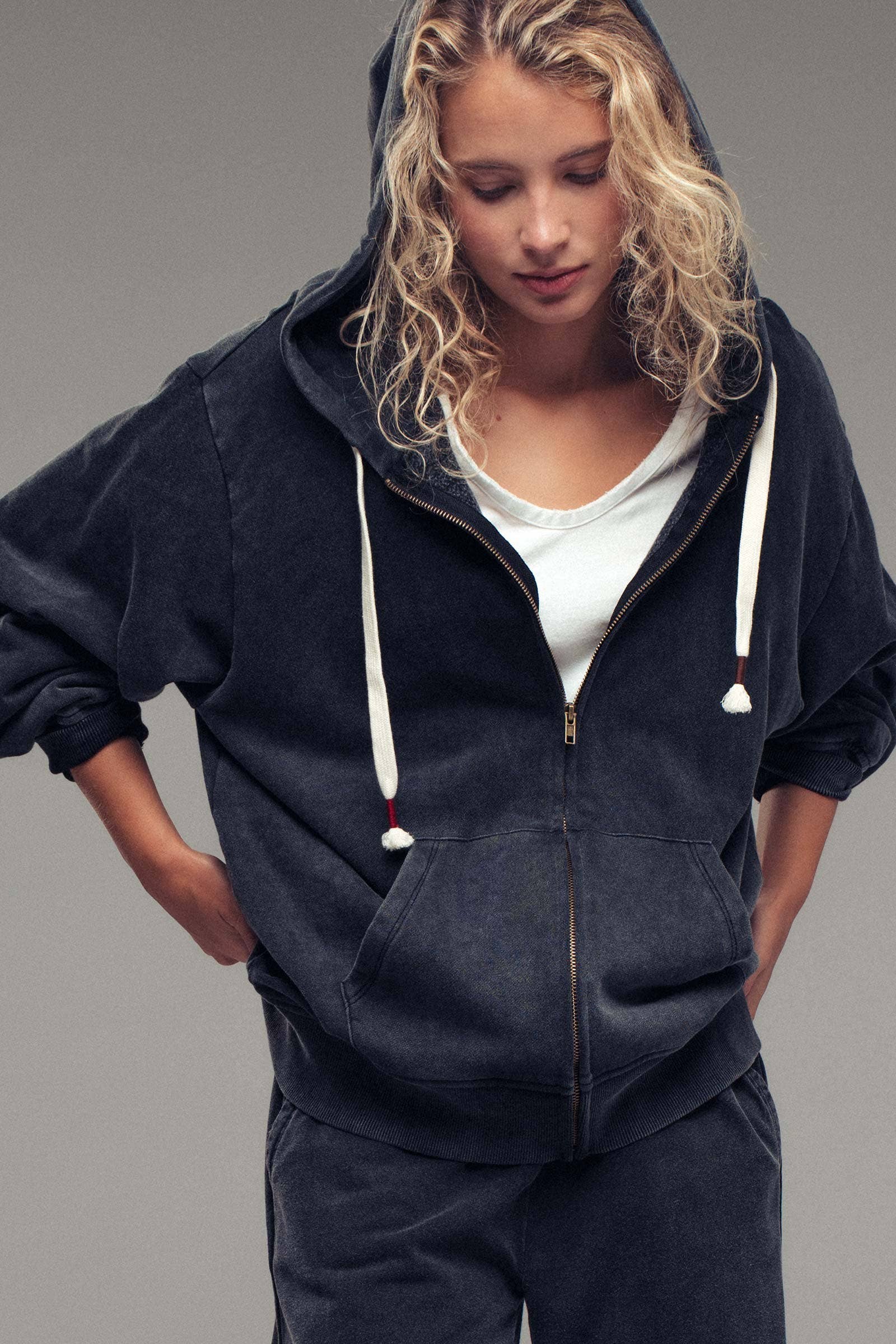 Vintage-Wash Zip-Up Hoodie
