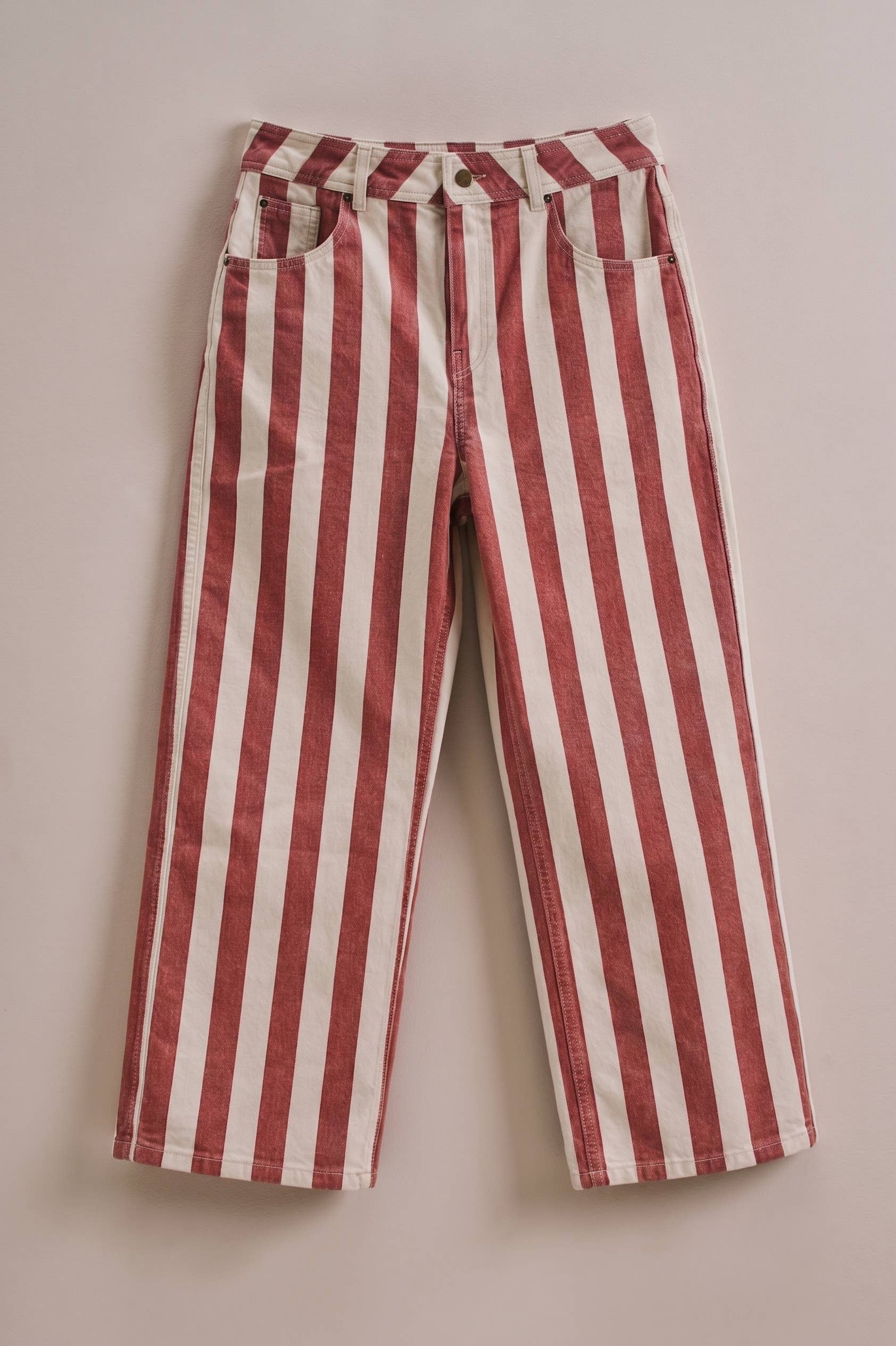 Striped Cropped Wide Leg Denim Pants