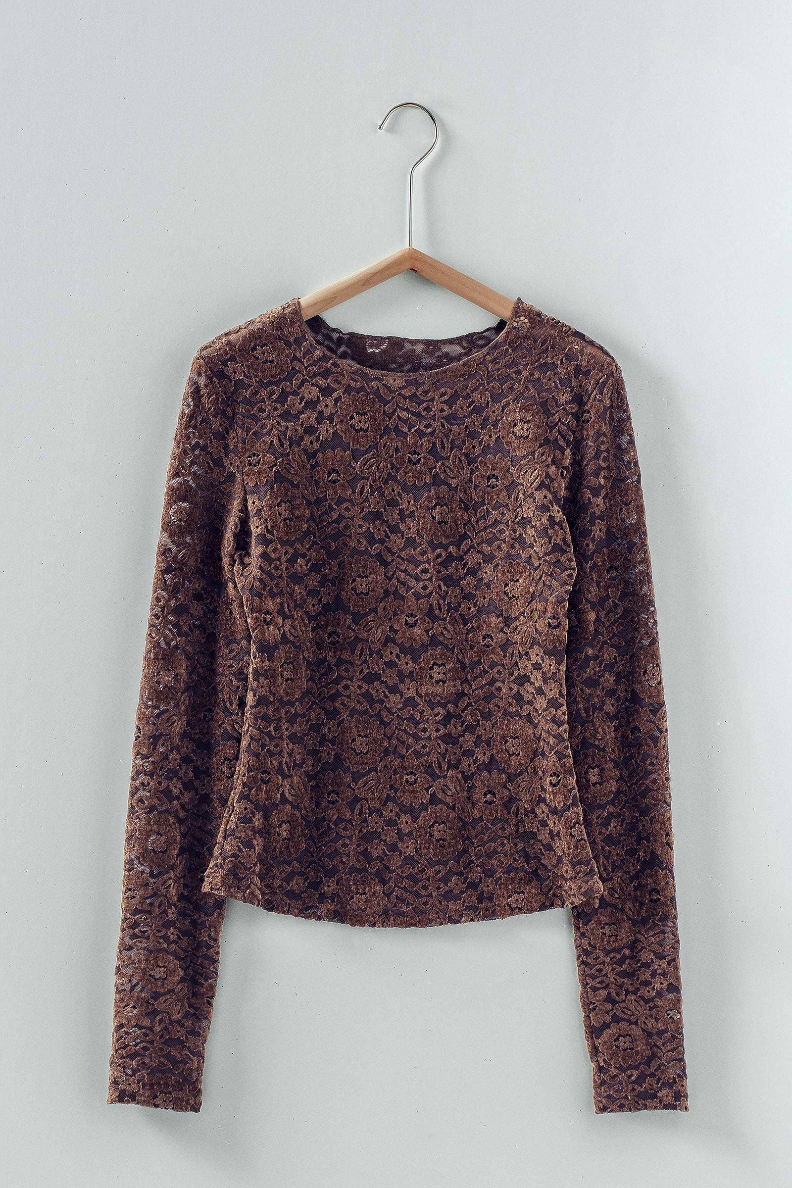 Sheer Floral Lace Long Sleeve Layering Top