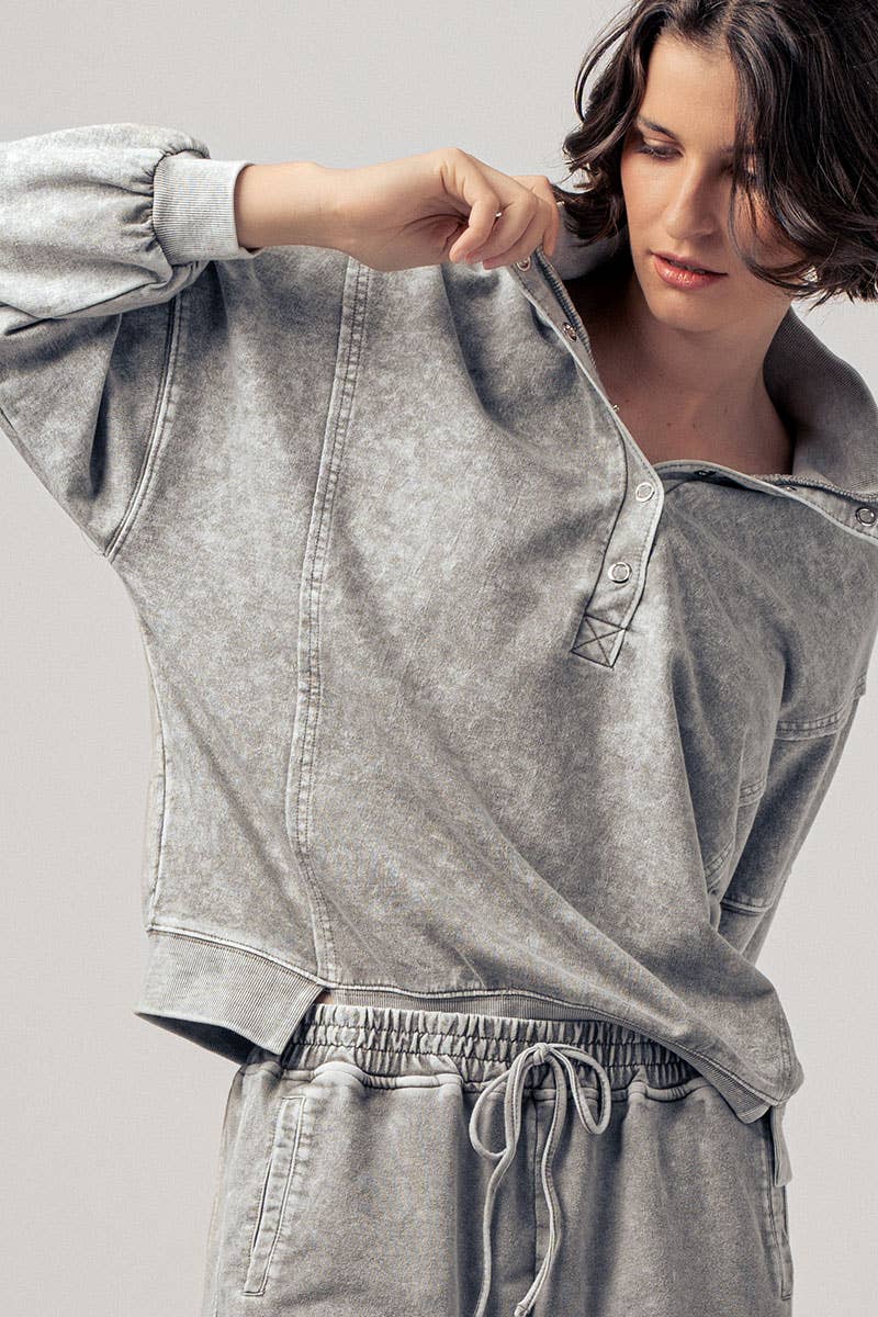 Vintage Wash Snap-Front Sweatshirt