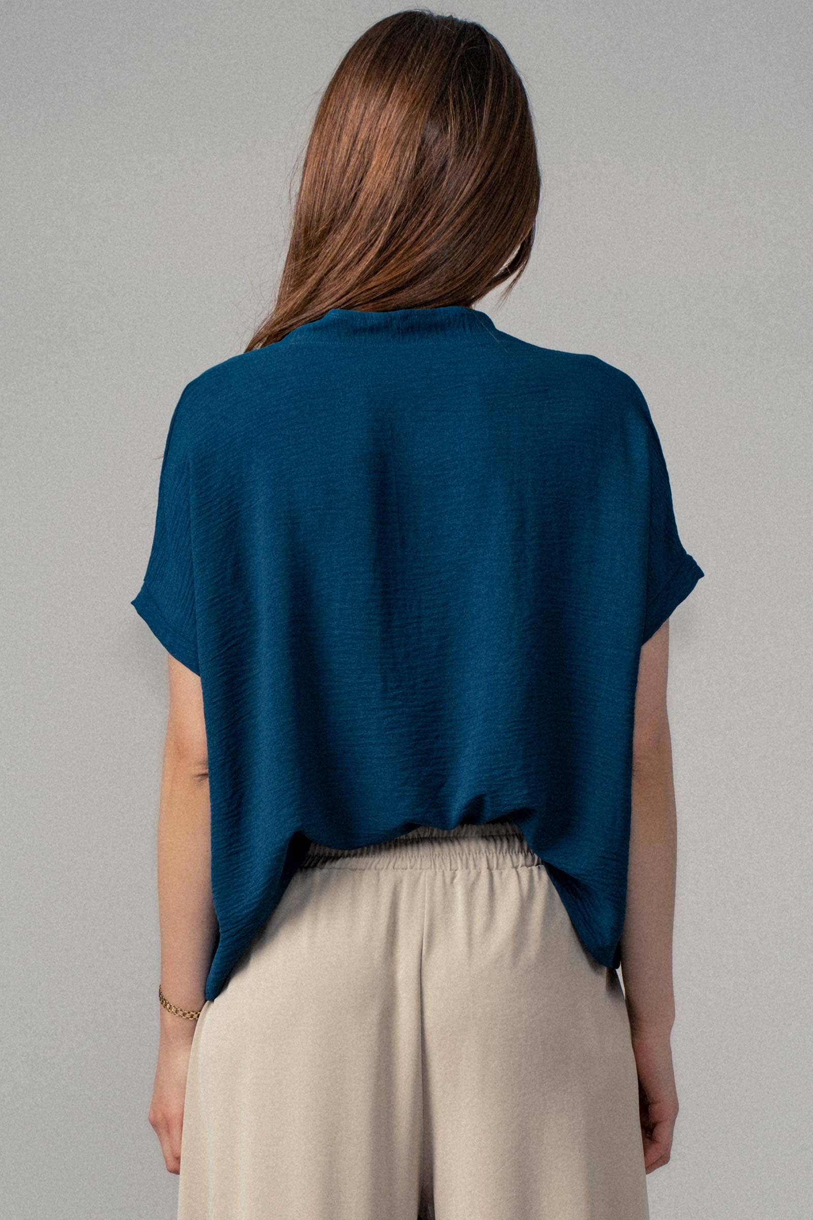 Urban Daizy Relaxed V-Neck Top with Folded Sleeves Ivory Blouse - Women's (UDZ-TP-00570) – alternate view 10