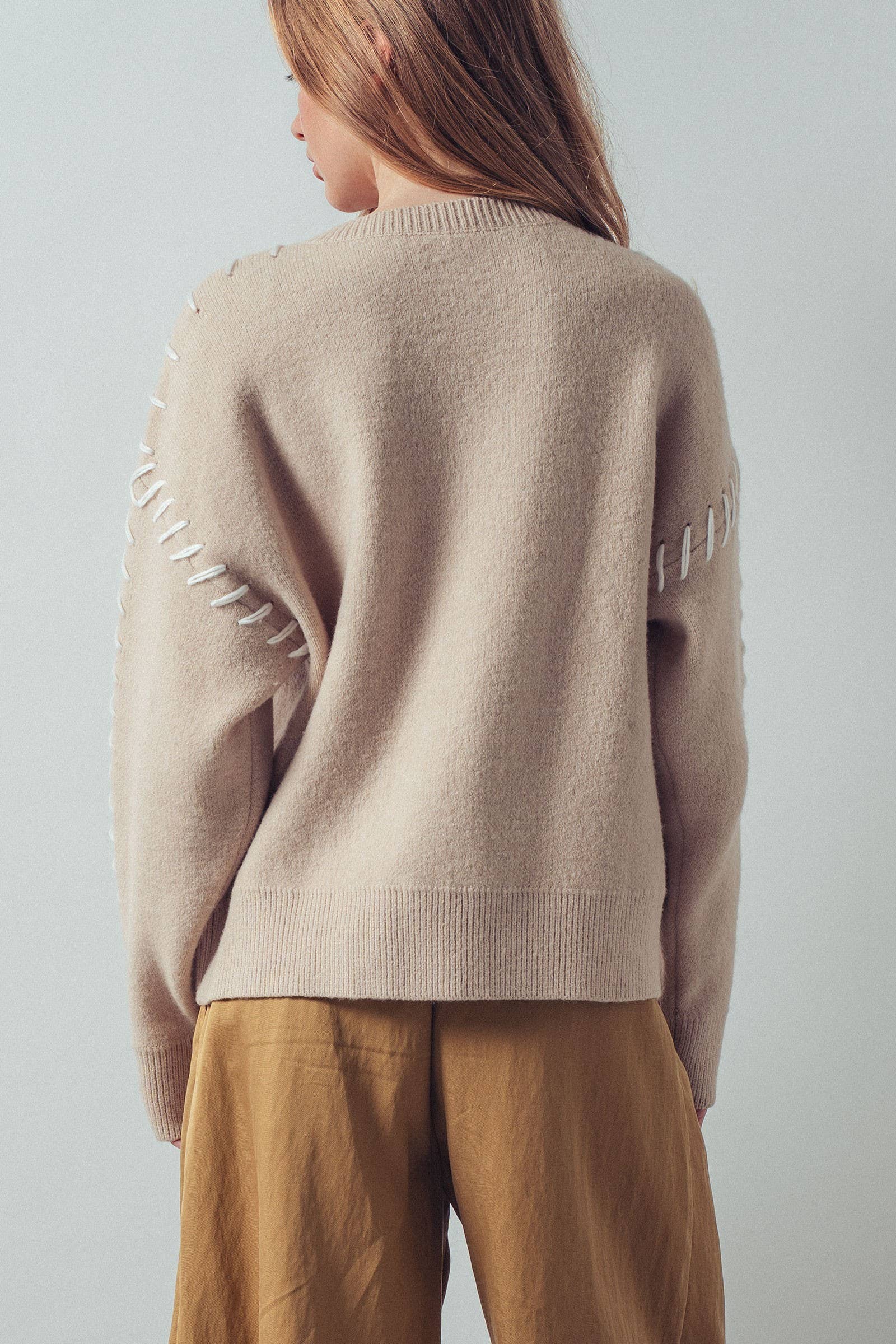 Contrast Whipstitch Detail Knit Sweater