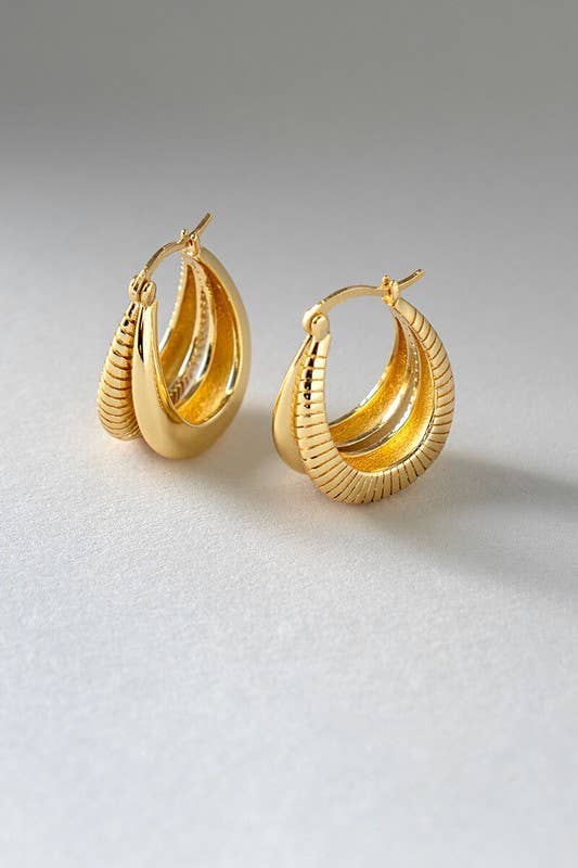 Urban Daizy 14K Gold Textured Double Crescent Statement Hoop Earrings Gold Hoop Earrings (UDZ-JW-00010)