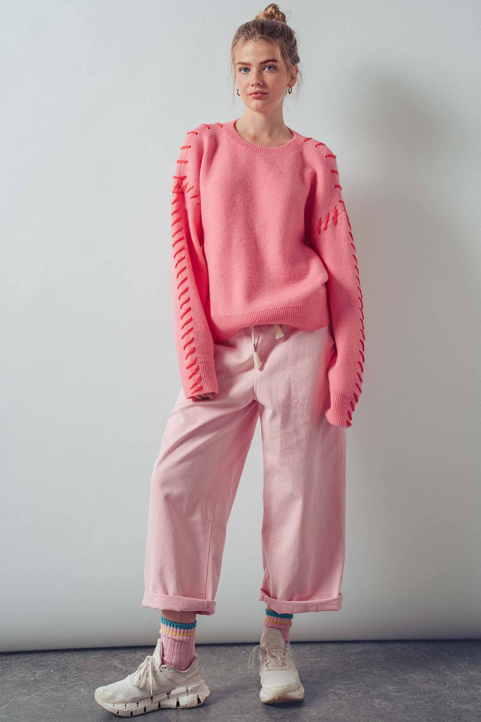 Contrast Whipstitch Detail Knit Sweater