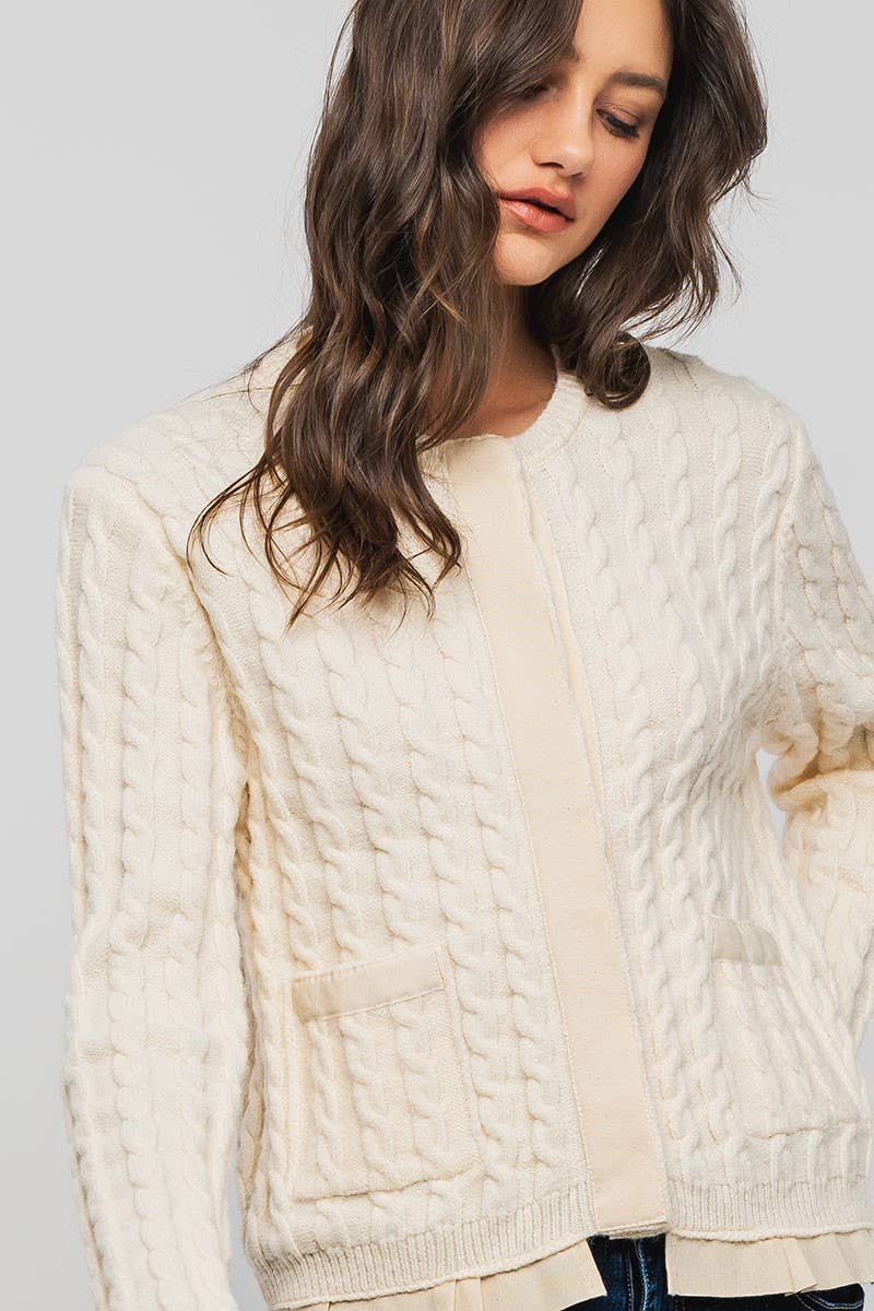 Urban Daizy Cable Knit Snap Front Ribbed Trim Long Sleeve Sweater Ivory Cardigan - Women's (UDZ-KN-00628) – alternate view 24
