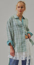 Oversized Plaid Cotton Button-Down Shirt in GREEN - Women's Shirts & Blouses | Urban Daizy