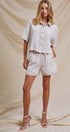 Urban Daizy Striped Scalloped Trim Cropped Shirt Cream Button Down Shirt - Women's (UDZ-TP-01088-Cream) – alternate view 8