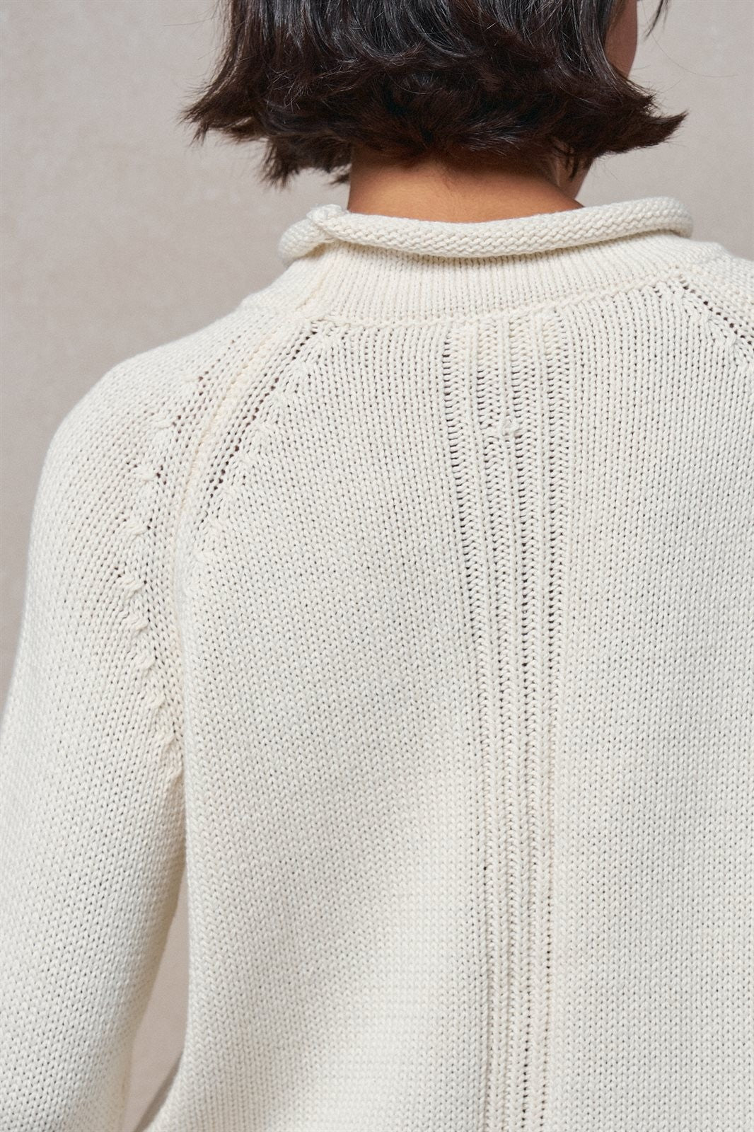 Striped Mock Neck Sweater with Rolled Neckline in IVORY - Women's Sweaters | Urban Daizy