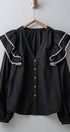 Urban Daizy Ruffled Shoulder V Neck Button Down Blouse White Black Blouse - Women's (UDZ-TP-00746) – alternate view 20