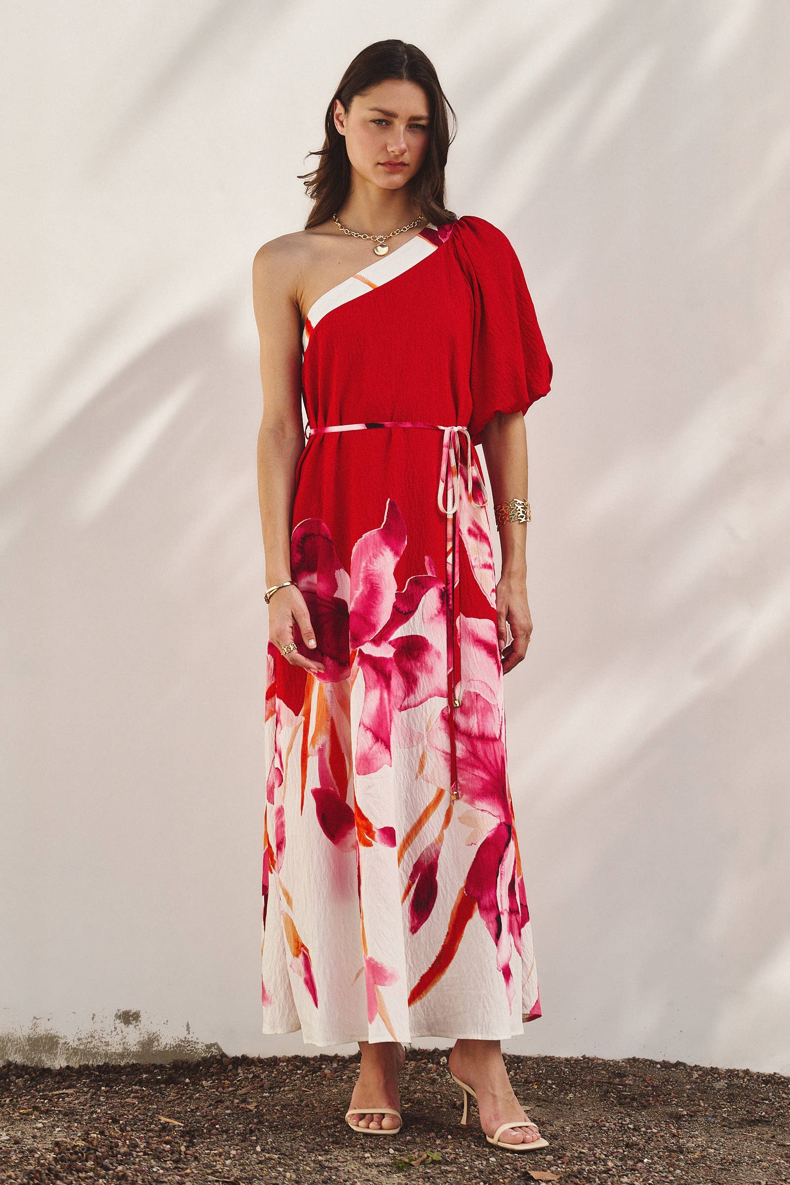 Urban Daizy Statement Floral One-Shoulder Maxi Dress Hot-Pink Dress - Women's (TNDR1638-Hot-Pink) – alternate view 7