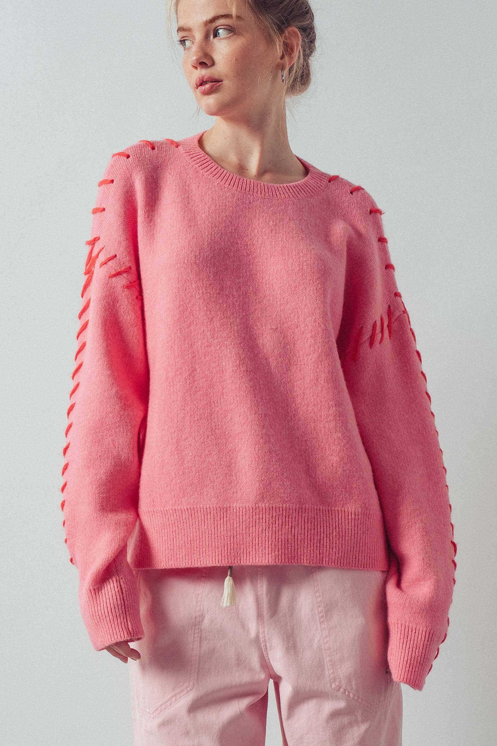 Contrast Whipstitch Detail Knit Sweater