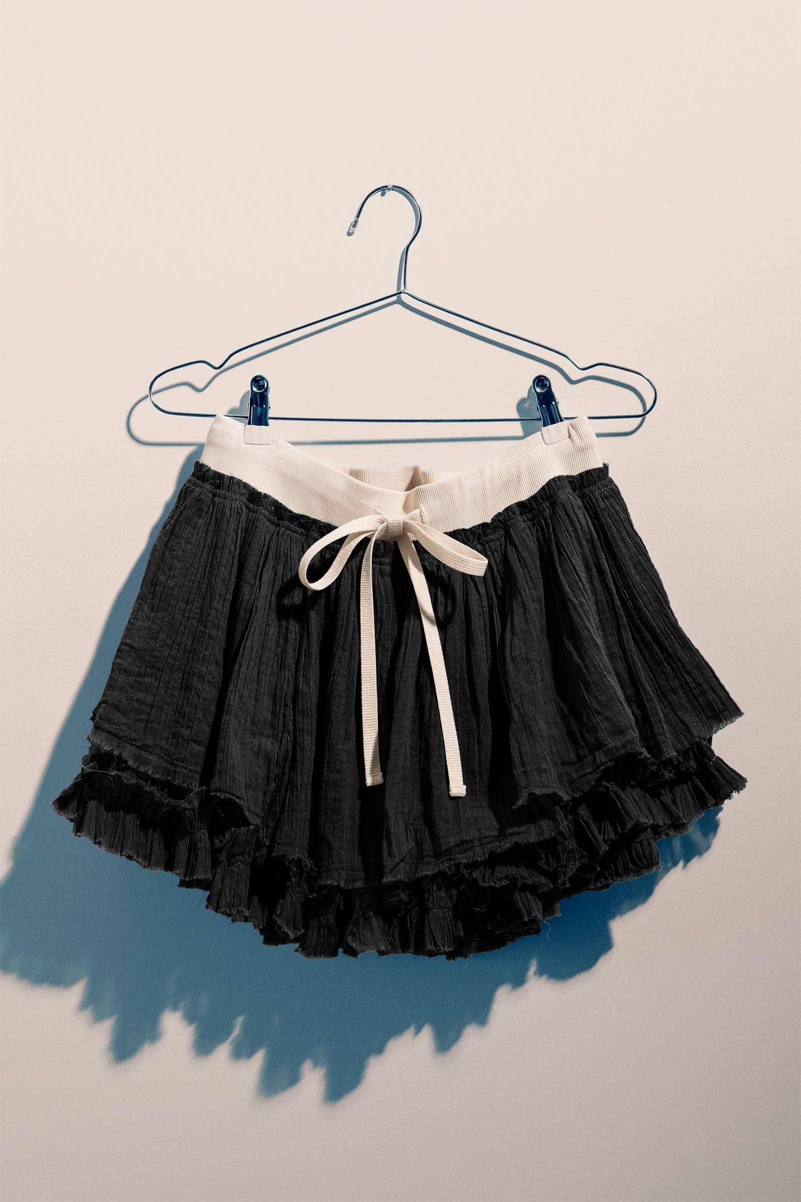 Urban Daizy Cotton Gauze Tiered Ruffle Skort Raw Edge Black Skort - Women's (UDZ-SK-00179)