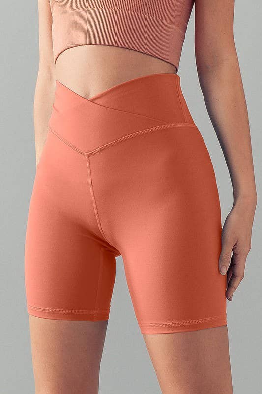 Urban Daizy Cross Front High-Waisted Bike Shorts Candy-Pink Athletic Shorts - Women's (UDZ-PT-00160) – alternate view 3