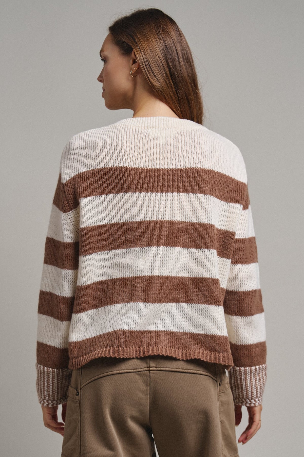 Striped Oversized Chunky Knit Sweater in BROWN - Women's Sweaters | Urban Daizy