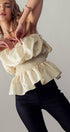 Urban Daizy Strapless Ruffle Smocked Waist Silky Peplum Top Black Blouse - Women's (UDZ-TP-00566) – alternate view 19
