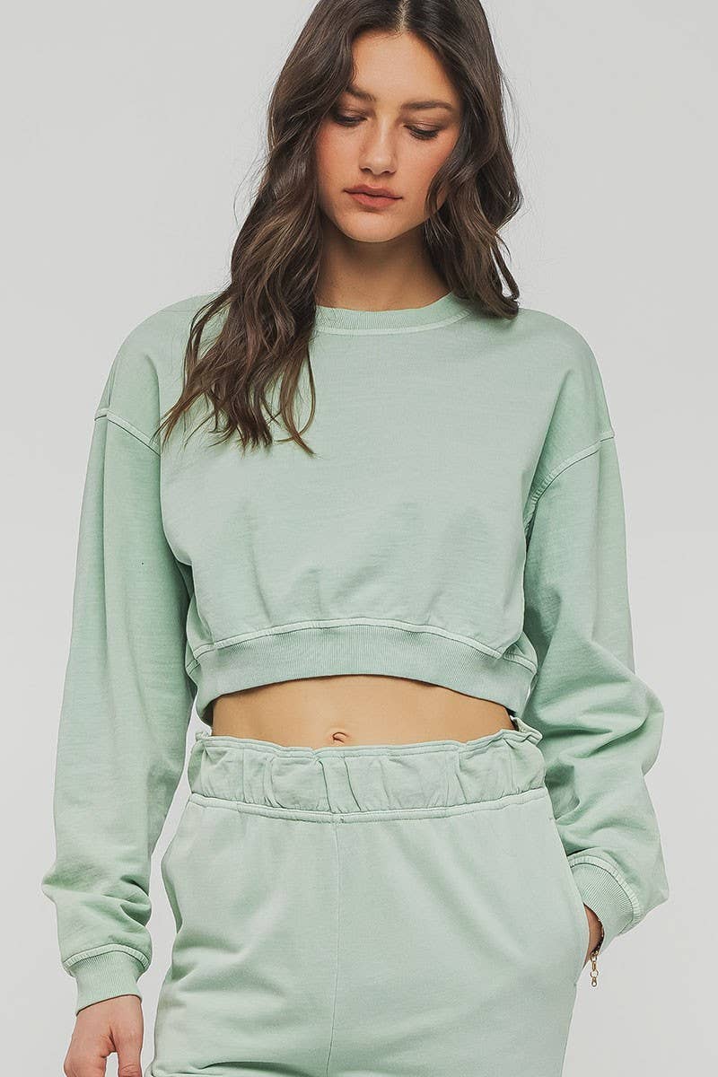 Urban Daizy Mineral Wash Mock Neck Crop Sweatshirt Black Sweatshirt - Women's (UDZ-KN-00191) – alternate view 21