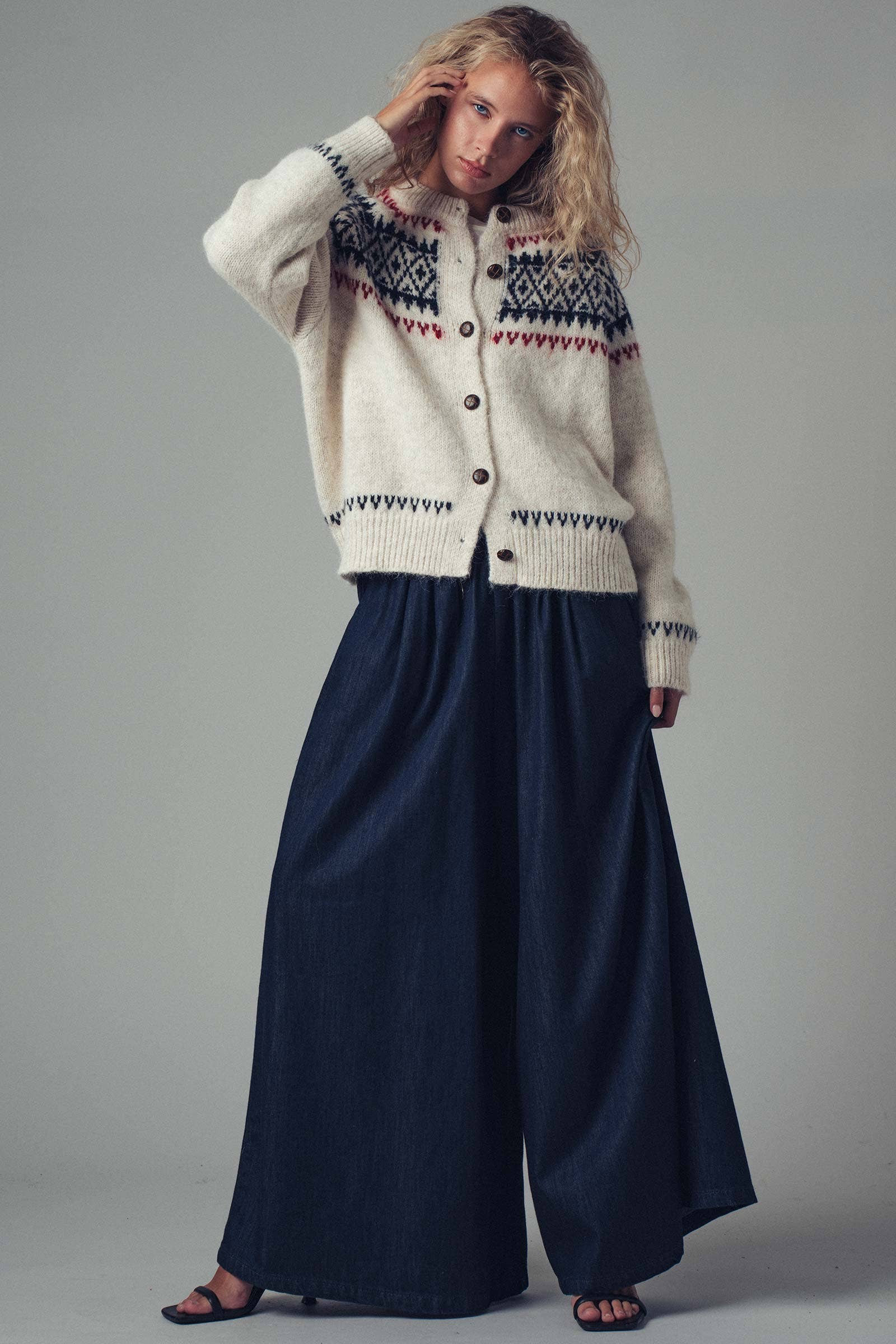 Urban Daizy Fair Isle Nordic Toggle Knit Cardigan Ivory Cardigan - Women's (UDZ-PT-00355) – alternate view 10