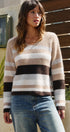 Cabin Stripe V Neck Sweater in TAUPE	 - Women's Sweaters | Urban Daizy