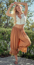 Boho Lace Trim Summer Linen Pants in BROWN - Women's Pants | Urban Daizy