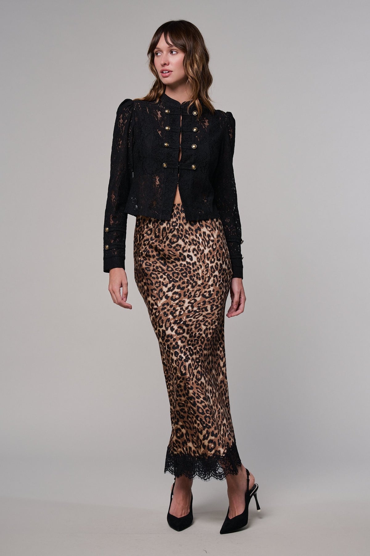 Leopard Print Lace Hem Maxi Skirt in LEOPARD - Women's Maxi Skirts | Urban Daizy