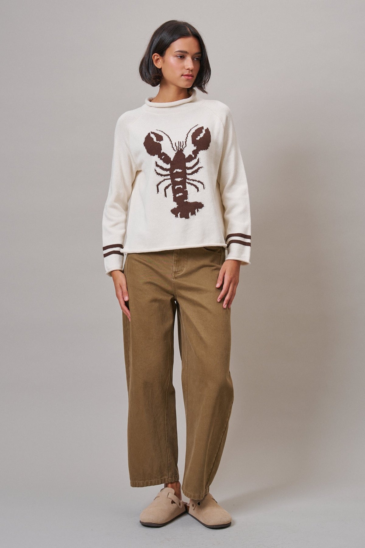 Lobster Intarsia Mock Neck Knit Sweater in IVORY - Women's Sweaters | Urban Daizy
