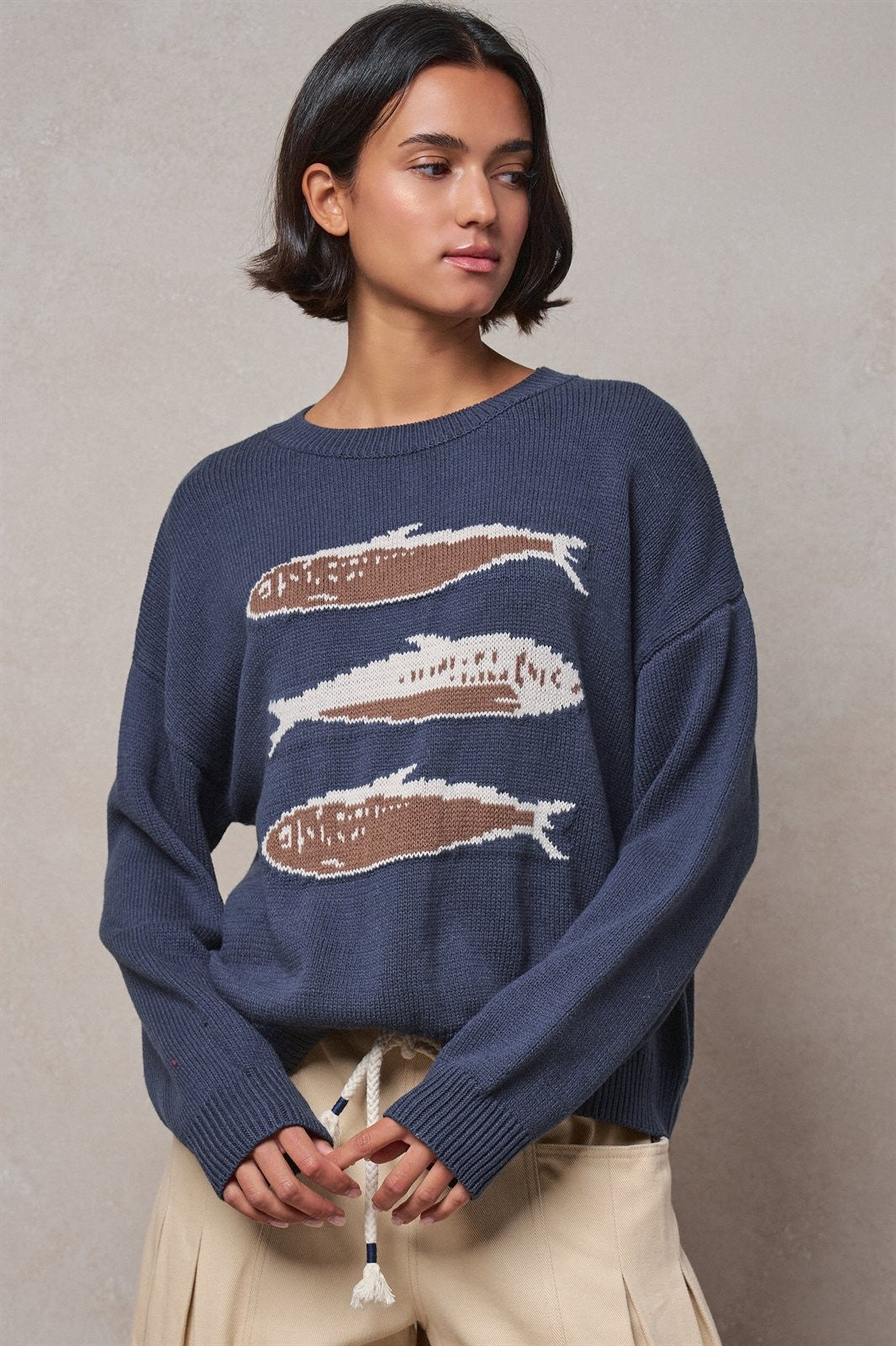 Seaside Sardine Oversized Summer Knit Sweater in TEAL BLUE - Women's Sweaters | Urban Daizy