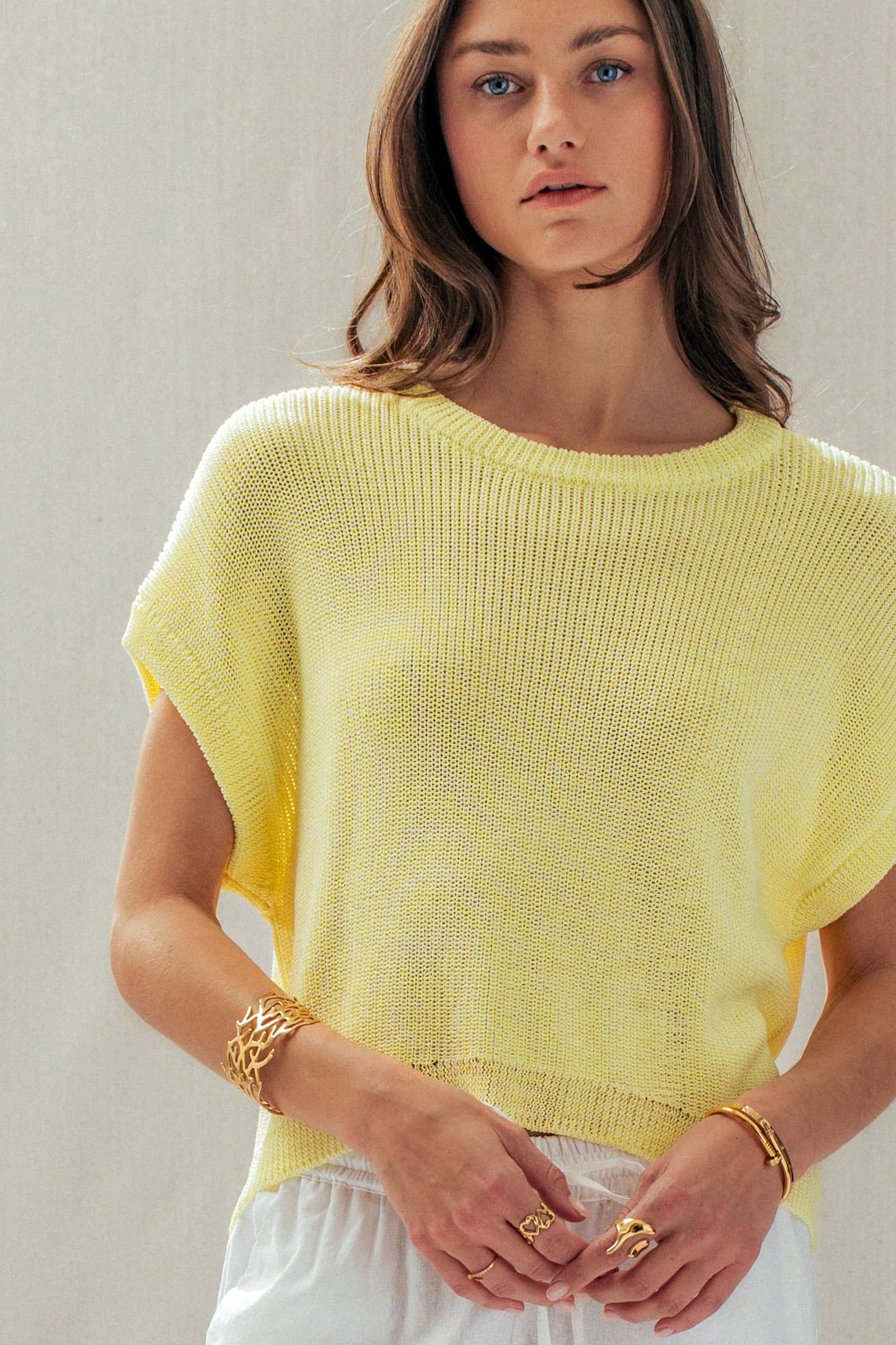Urban Daizy Boxy Fit Viscose Knit Top Butter-Yellow Knit Top - Women's (UDSW0344-Butter-Yellow)