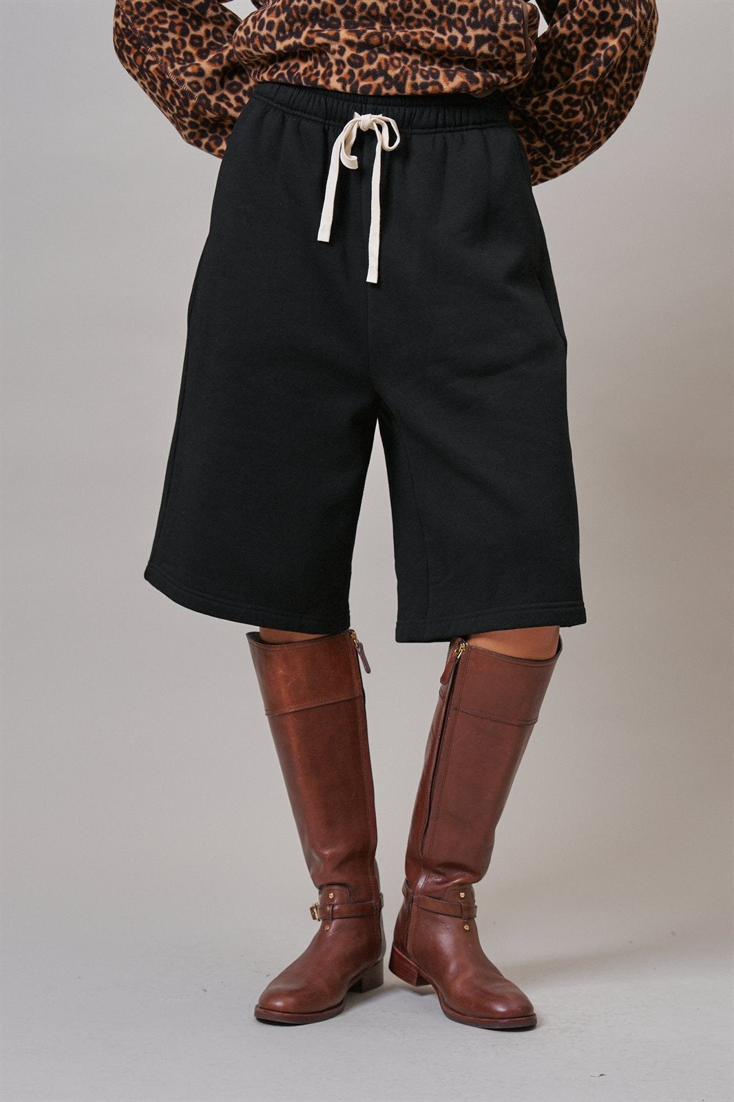 Cotton Fleece Drawstring Sweat Shorts in BLACK - Women's Casual Shorts | Urban Daizy