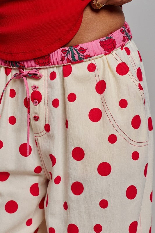 Retro Candy Pop Polka Dot Pants in CREAM RED - Women's Pants | Urban Daizy