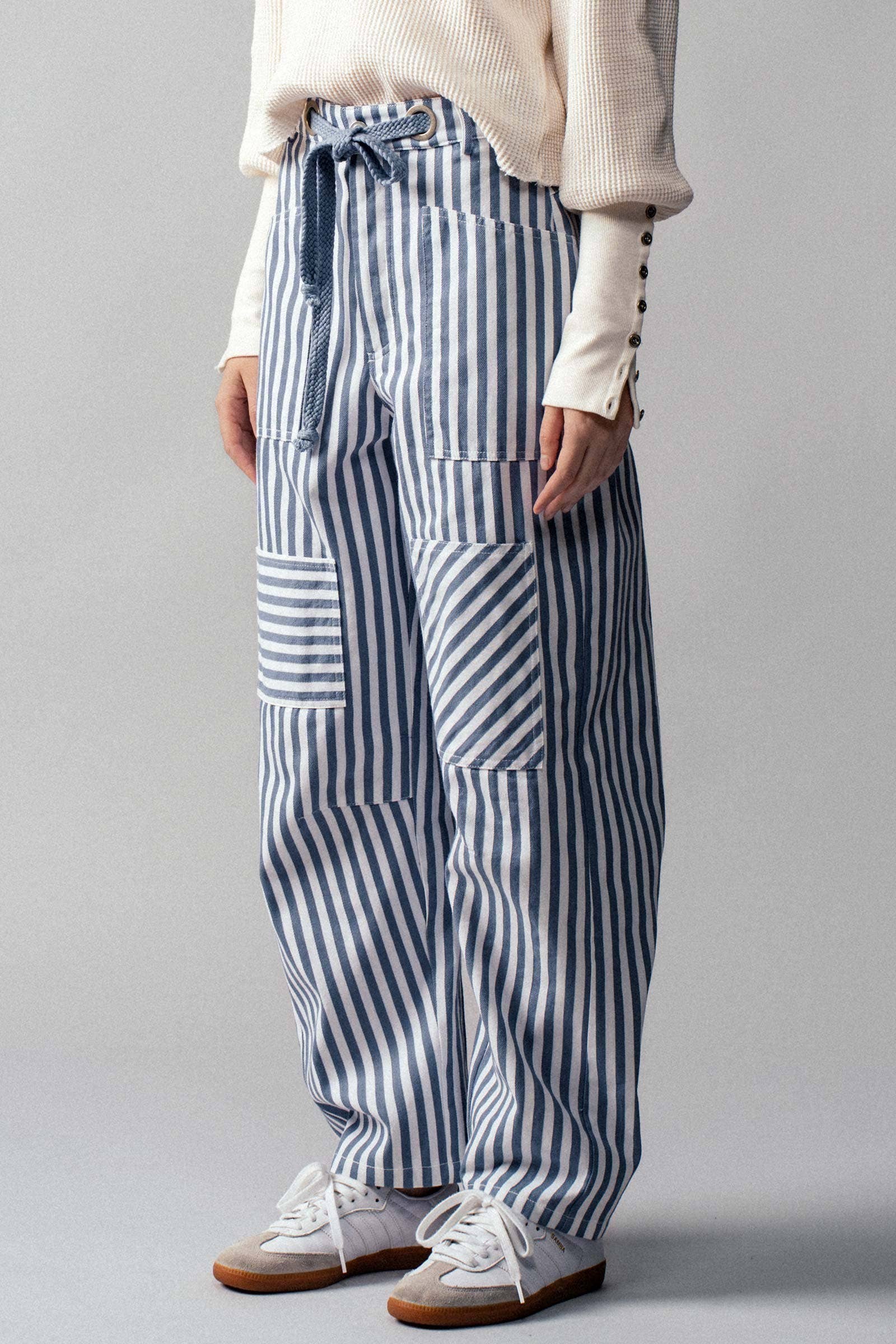 Urban Daizy Railroad Striped Patch Pocket Spring Utility Pants Blue Pants - Women's (UDZ-PT-00335)