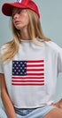 Urban Daizy American Flag Graphic Raw Edge Crop Tee White T-Shirt (Graphic) - Women's (UDZ-TP-01083-White) – alternate view 9