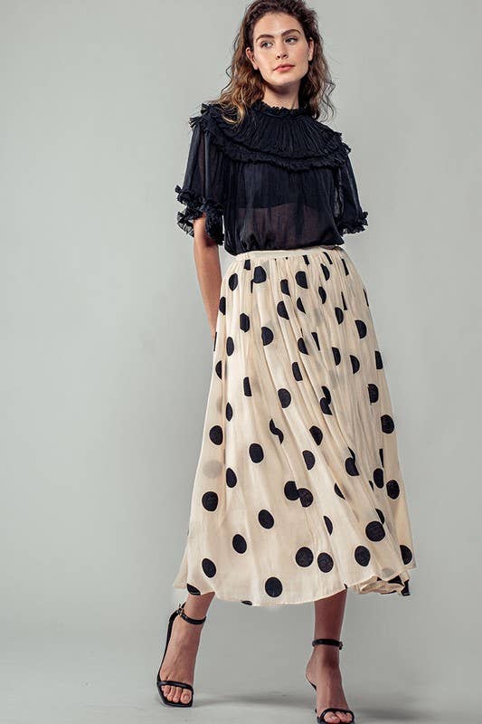 Urban Daizy Polka Dot Elastic Waist Midi Skirt Cream Skirt - Women's (UDZ-SK-00099) – alternate view 10
