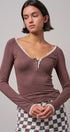 Pretty Little Lace Trim Henley in BROWN - Women's T-Shirts & Polos | Urban Daizy