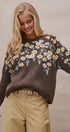 Embossed Floral Knit Sweater in BROWN - Women's Sweaters | Urban Daizy